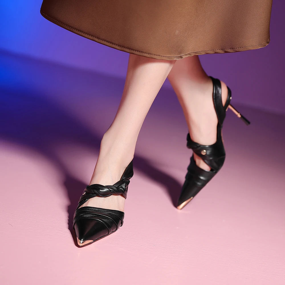 Elegant Real Leather Narrow Band Sandals for Women