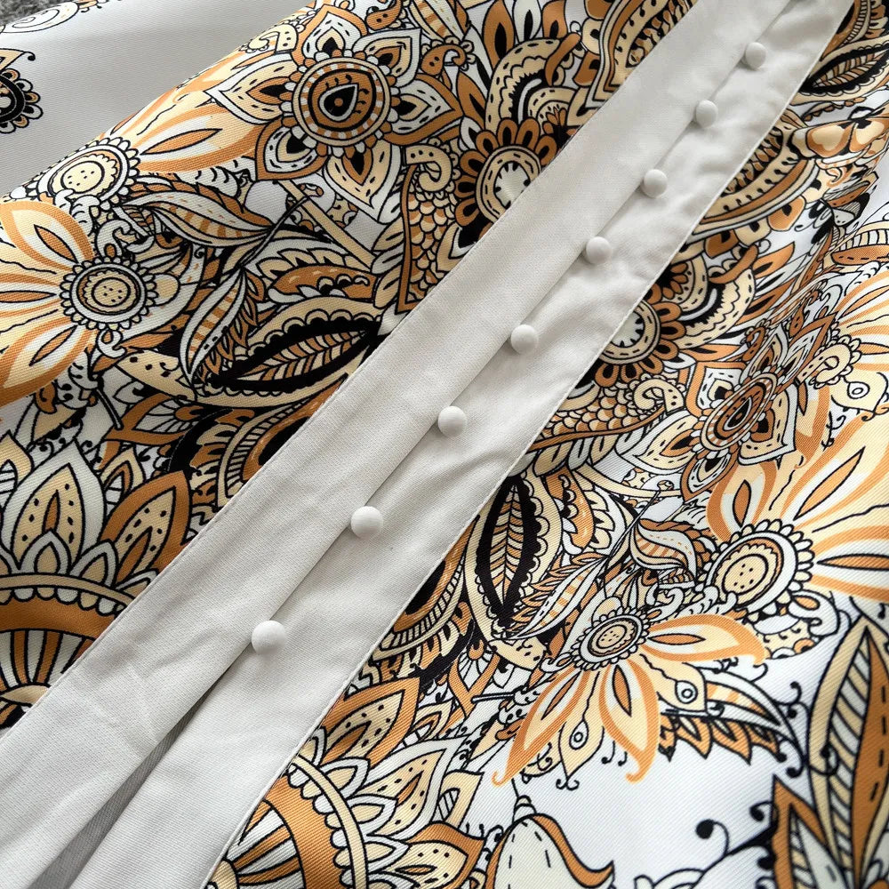 Elegant Printed Mesh Spliced A Line Maxi Dress for Women
