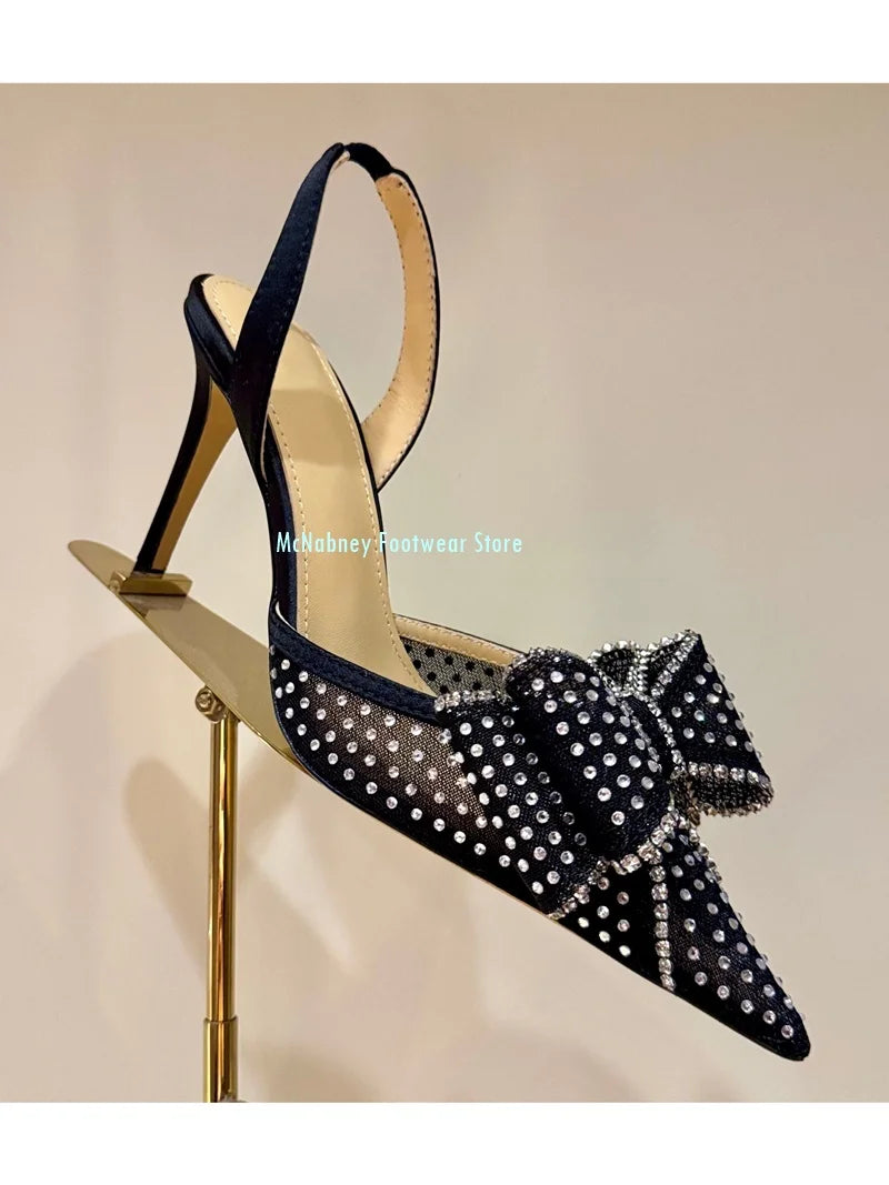 Rhinestone Embellished Mesh Fabric Stilettos for Women