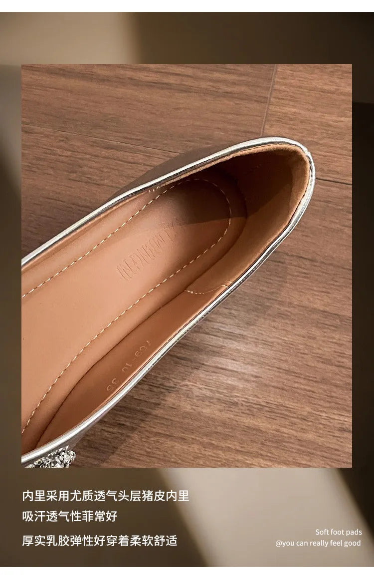 Elegant Patent Leather Rhinestone Ballet Flats for Women