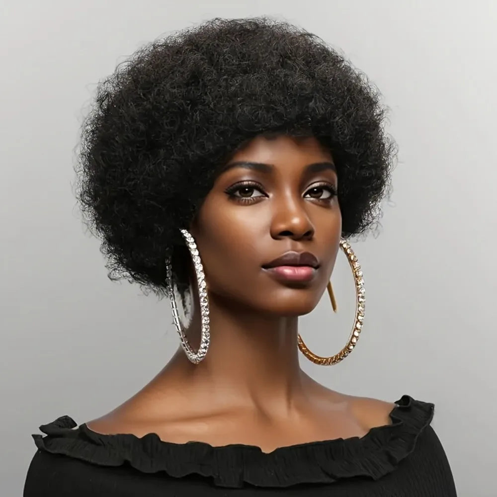 Short Afro Kinky Wave Pixie Human Hair Wig Natural Black for Women