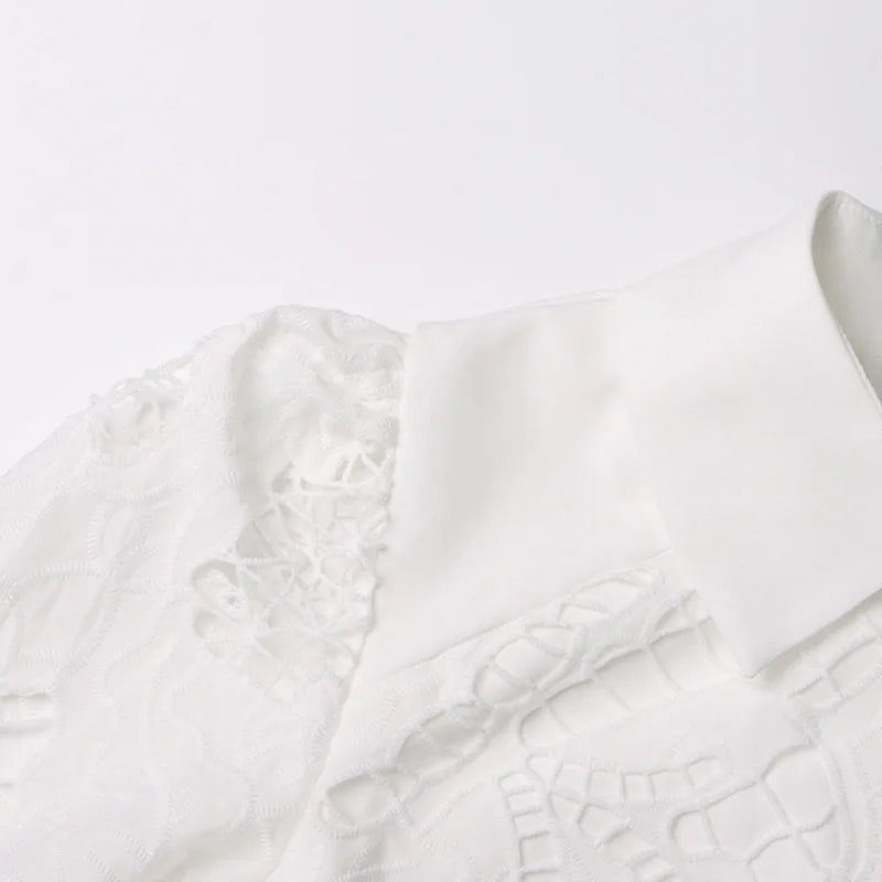 2026 New Spring Autumn Hollow Out Lantern Long Sleeve Women Dresses Elegant Embroidery Single-breasted A-line Casual Shirt Dress