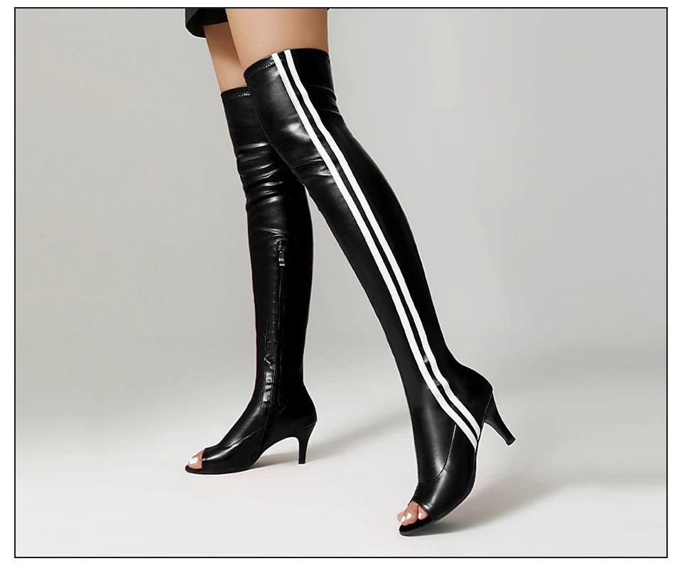 Elastic Stiletto High Heel Knee-High Dance Boots for Women