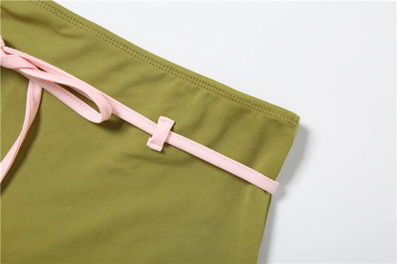 Color Blocking Two Piece Set Backless Camisole And Tassel Skirt for Women