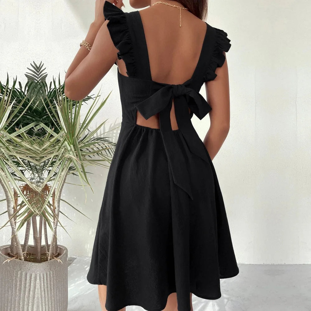 Elegant Lace-Up Backless Sleeveless Mini Dress for Women