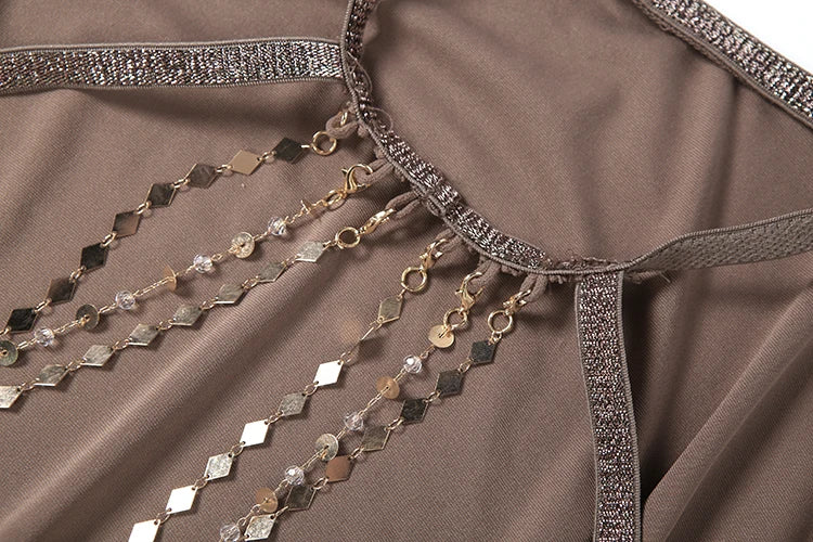 Metal Chain Backless Halter Batwing Collar Dress for Women
