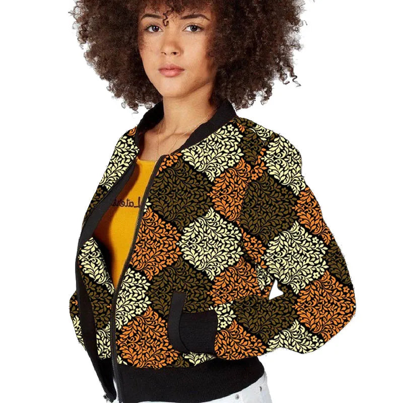 Elegant African Print Tailored Flight Jacket for Women