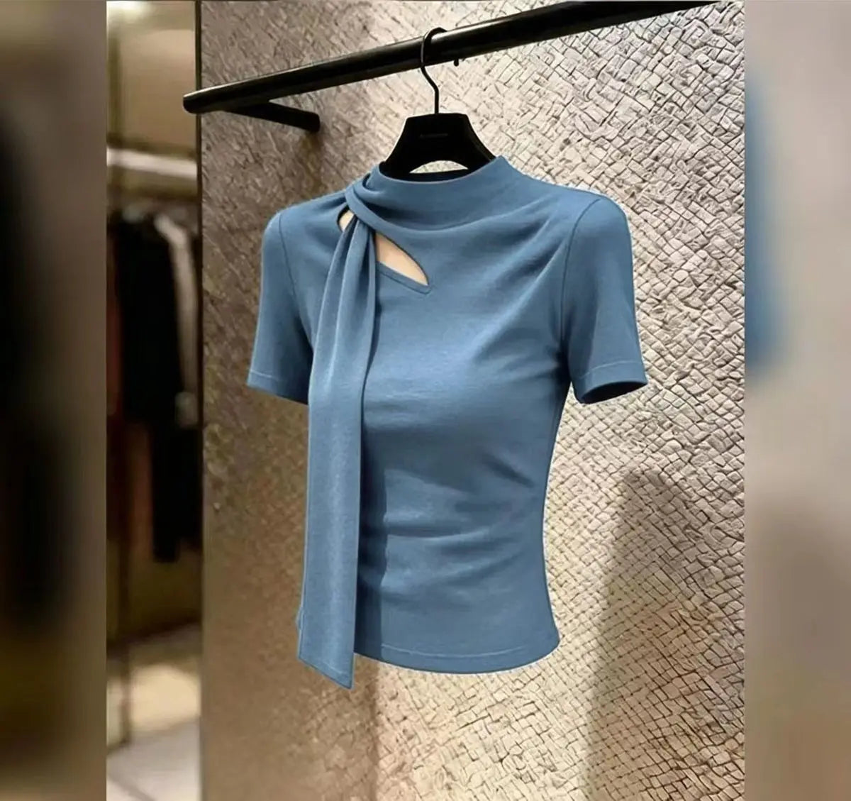 Elegant Hollow Out Slim Fit Short Sleeve Tee For Women