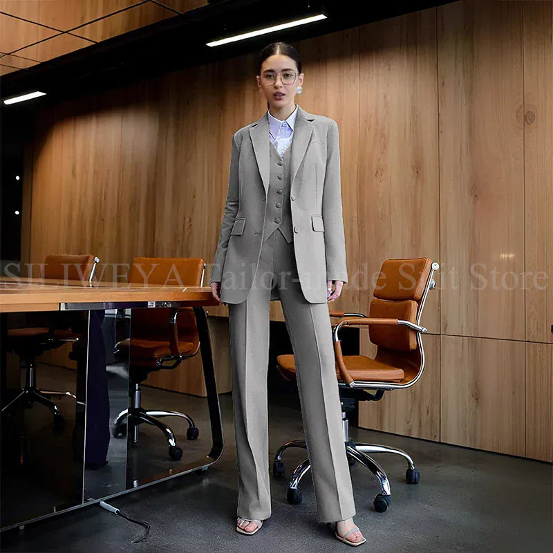 Luxury Purple Blue Women's Kit Suits 3 Piece Jacket Pants Vest Notch Lapel Female Clothing Slim Fit Smart Office Lady's Sets