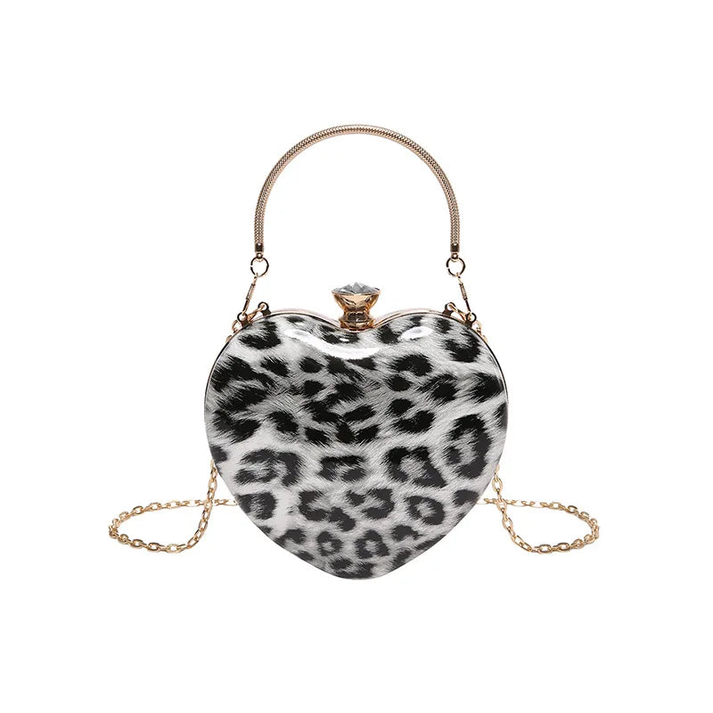 Leopard Print Heart Shaped Acrylic Clutch