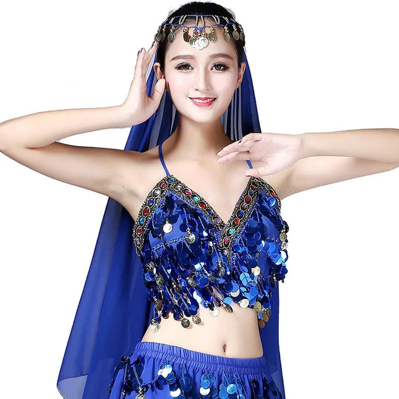 Shiny Colored Sequin Diamond Halter Crop Top for Women