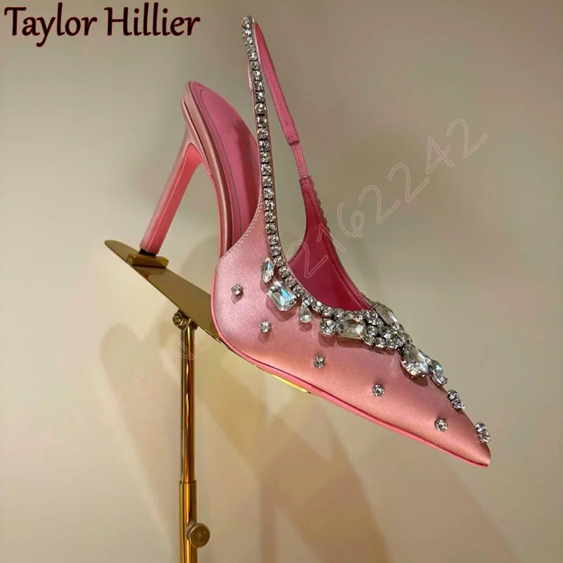 Elegant Rhinestone Satin Stiletto Dress Pumps for Women