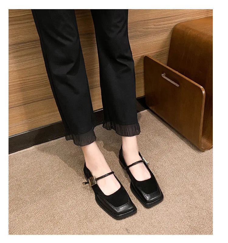 Retro Square Toe Low Heel Mary Jane Shoes for Women
