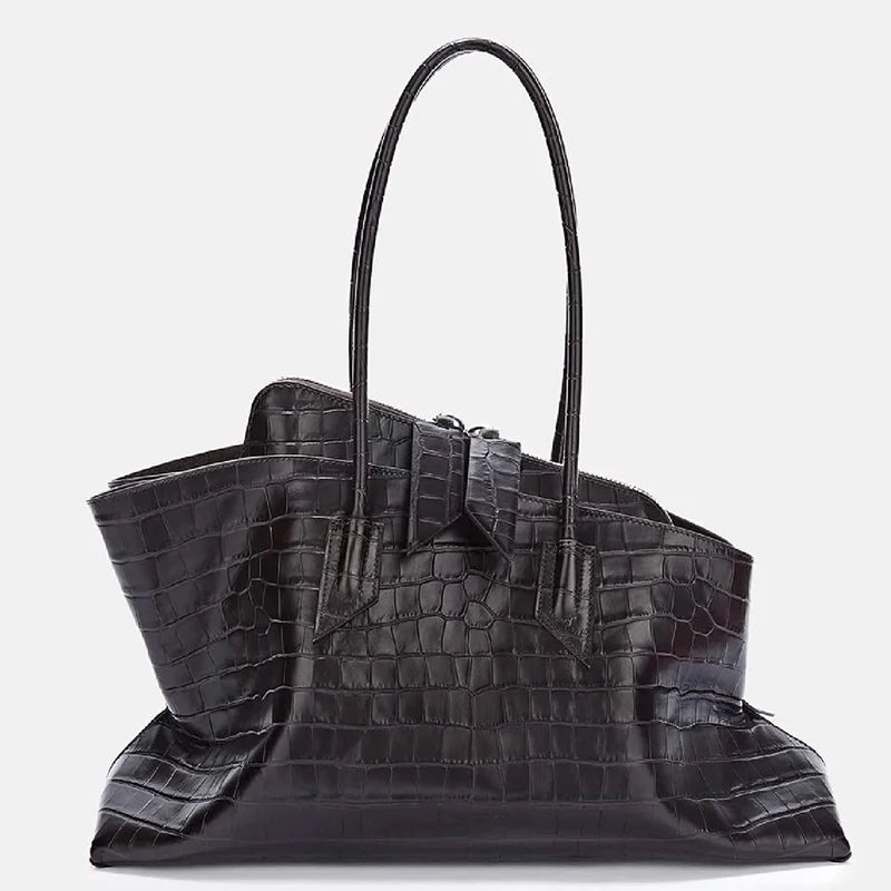 Retro Crocodile Pattern Large Capacity Tote Bag Design Women's Pleated  Leather Shoulder Bag Female Daily Commuter Bag 2025