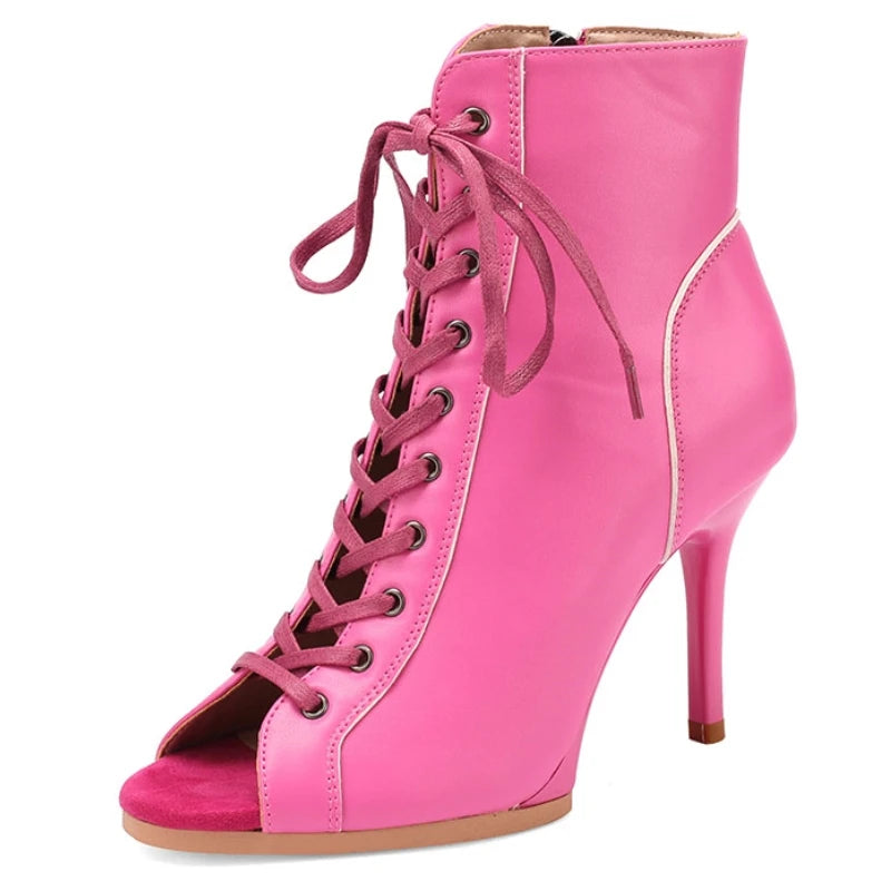 Peep Toe High Heel Zipper Ankle Boots
