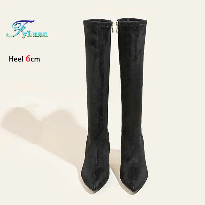 Patent Leather Pointed Knee High Boots