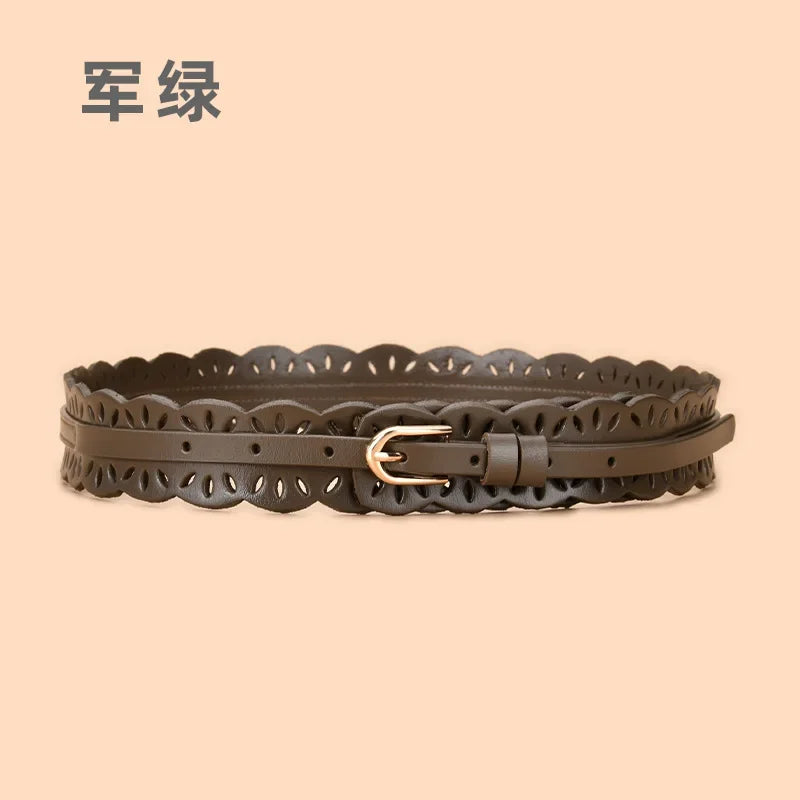 Soft Wide Hollow Out Leather Wraparound Belt for Women