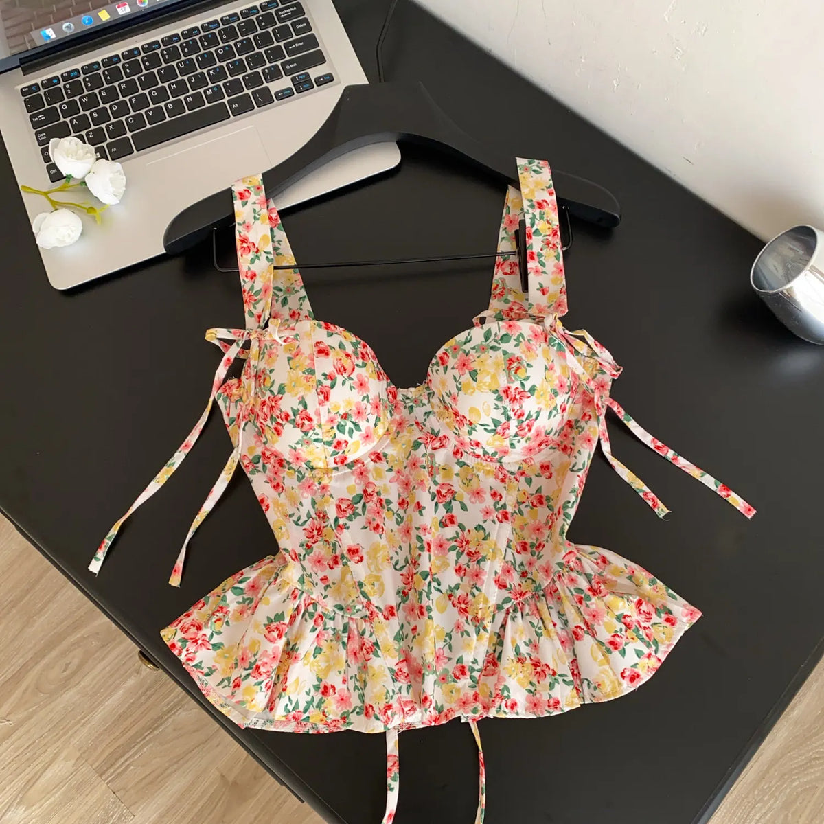 Summer Floral Lace-Up Corset Camisole Top for Women