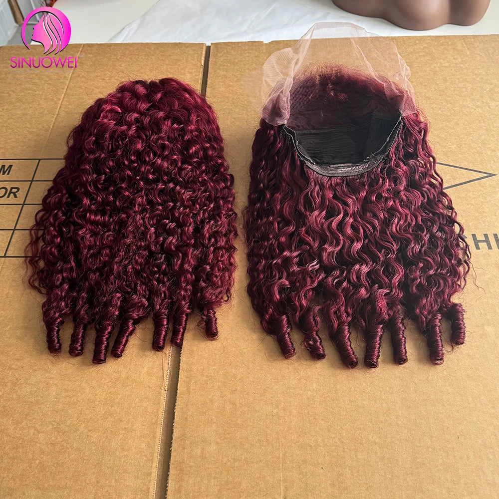Burgundy Curly Lace Frontal Human Hair Wig for Women