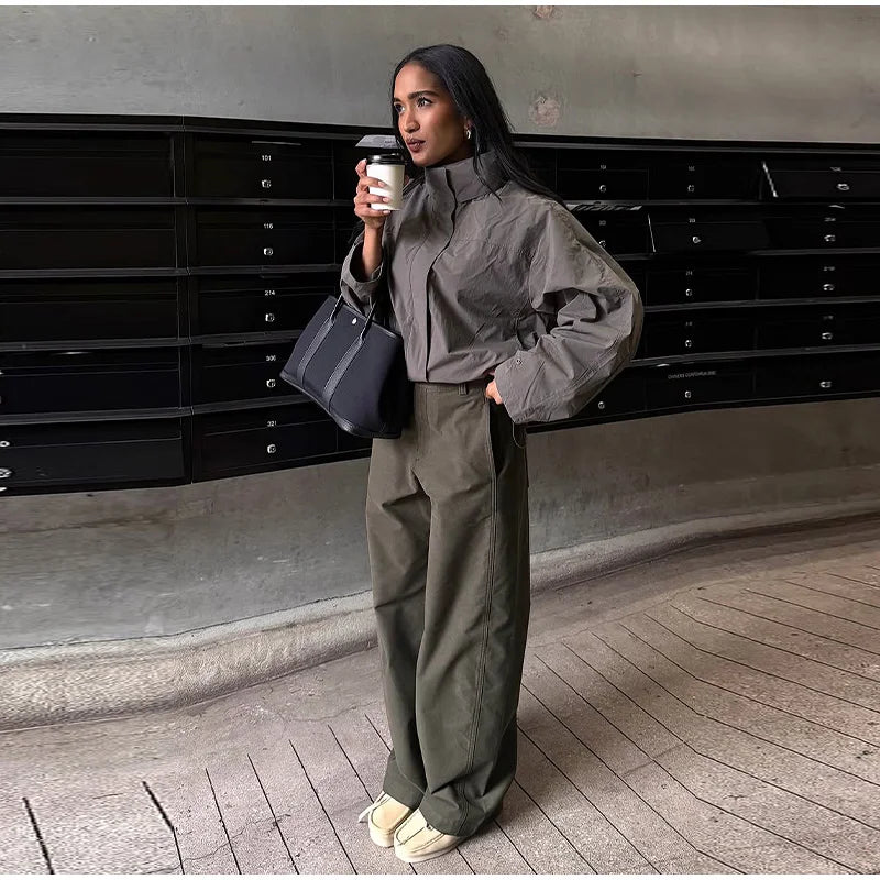 Lightweight Stand Collar Zippered Bomber Jacket For Women