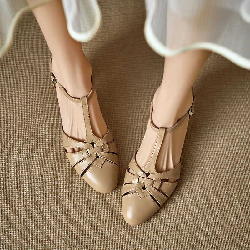 Elegant High Heel T Strap Sandals With Closed Toe for Women
