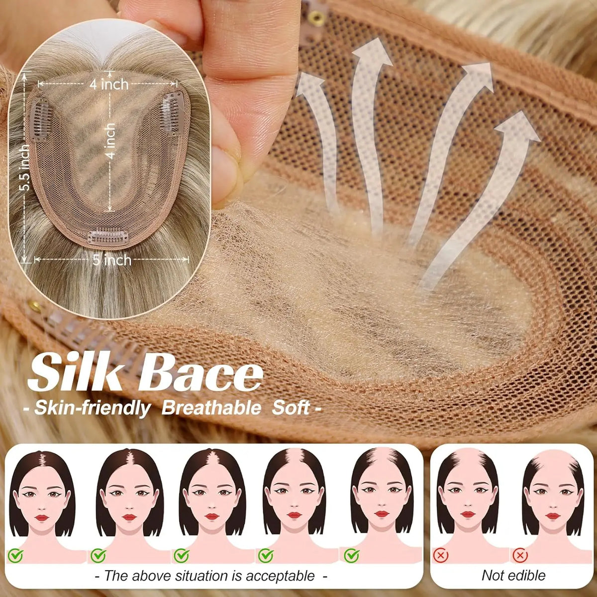 Straight Blonde Highlight Remy Human Hair Topper For Women