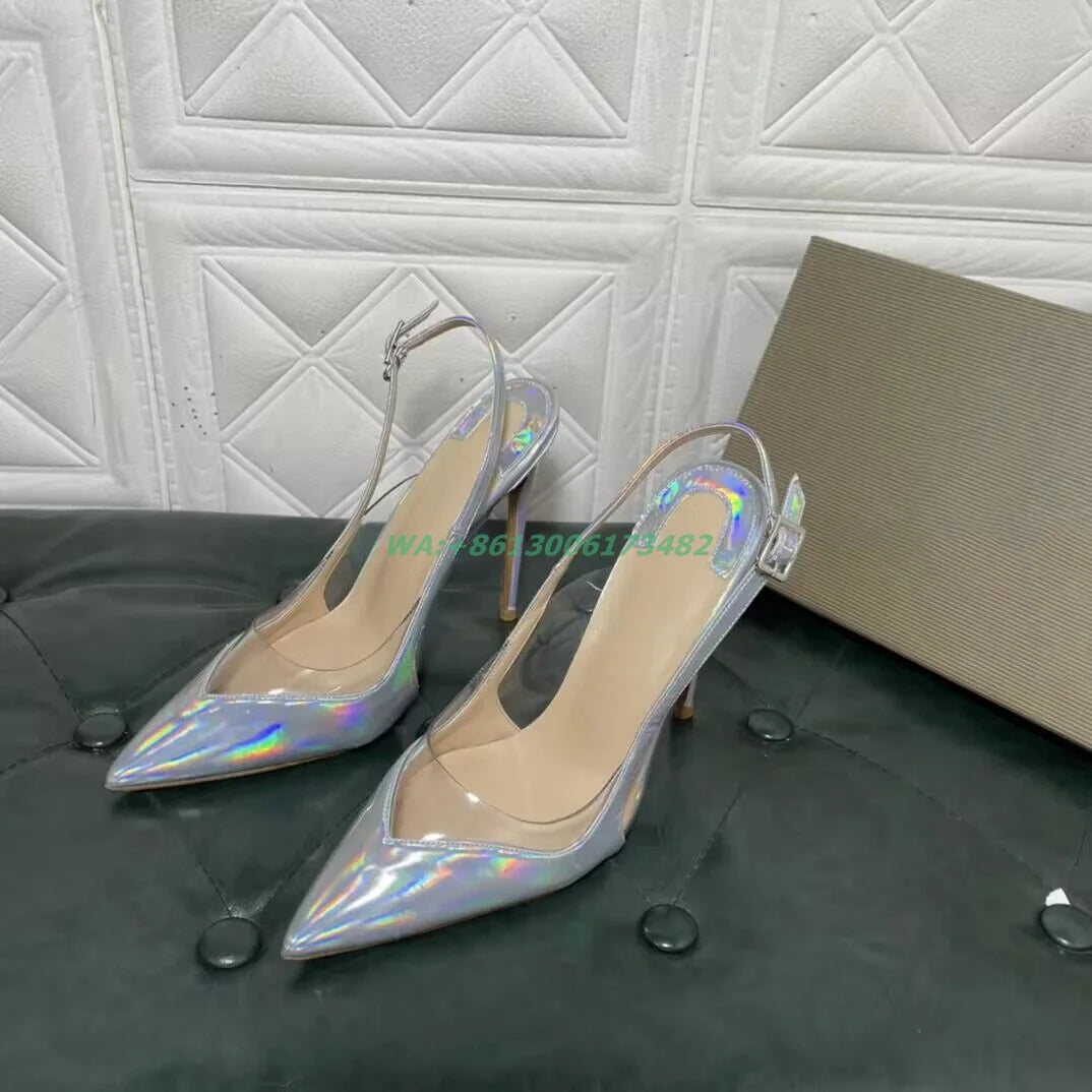 Elegant Women Design Brand High Heel Pointed Toe Slingback Shoes 12Cm High Heel Sexy Lady Pointy Slingback Stilettos Plus Size