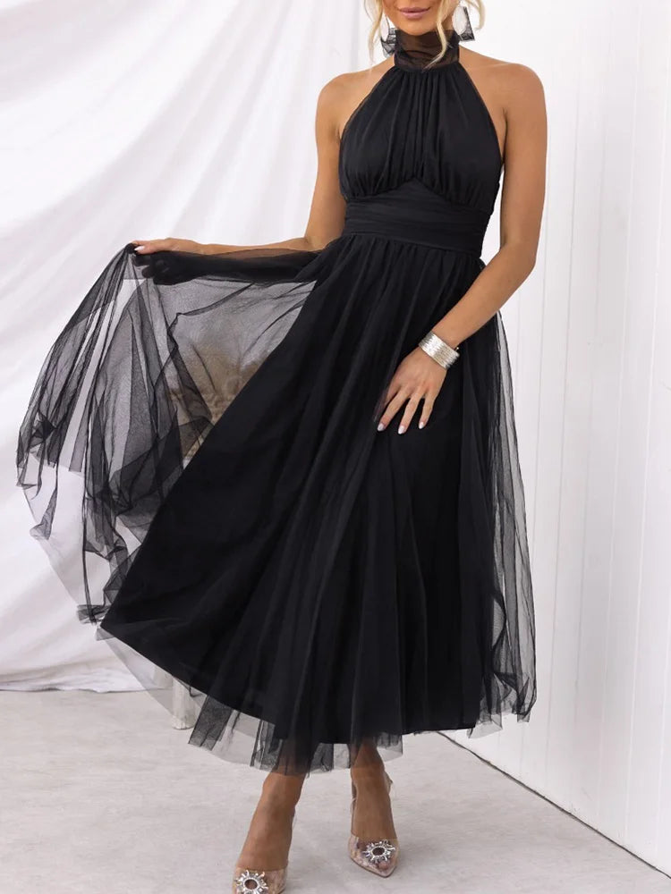 Elegant Lantern Sleeve V Neck Maxi Dress for Women