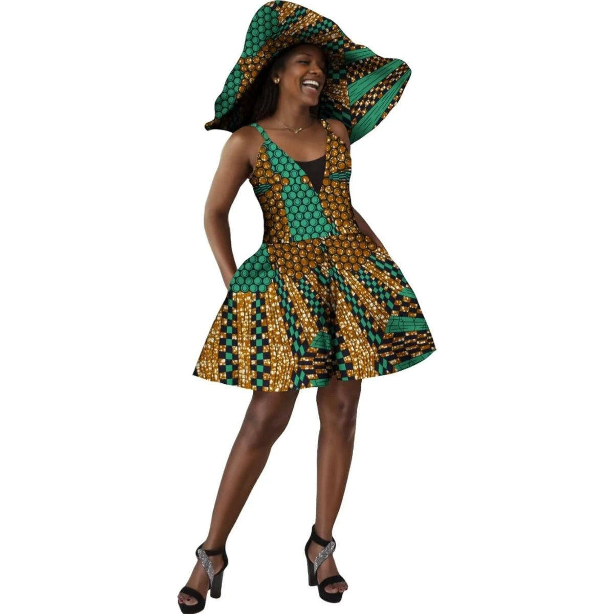 Sleeveless V Neck African Print Jumpsuit for Women