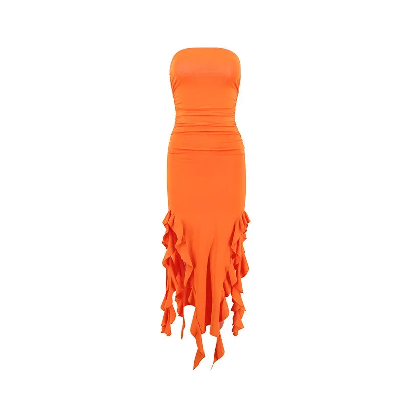 Short Dresses Womens Fashion New Sexy Spicy Girl Sleeveless Strapless Sweet Split Asymmetric Casual Party Long Dress 2025 Summer