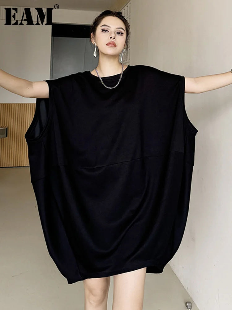 Black And White Loose Fit Cotton Mini Dress for Women