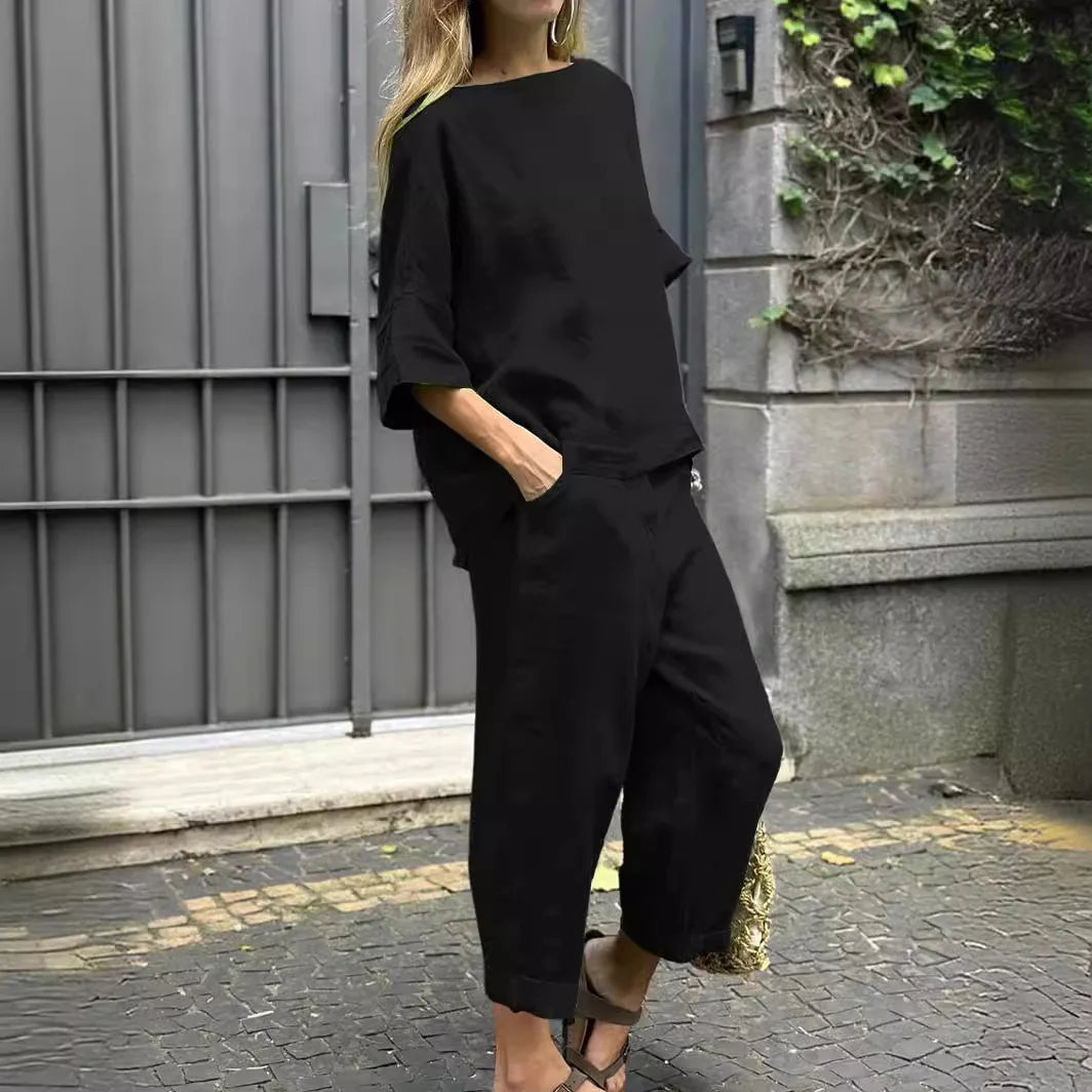 Elegant Summer Solid Color Two Piece Set for Women