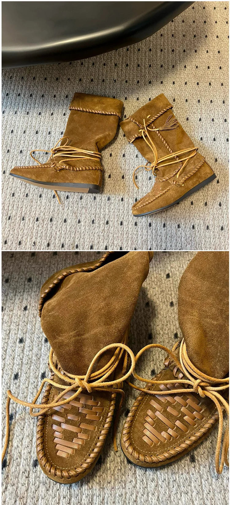 Soft Suede Round Toe Western Ankle Boots for Women