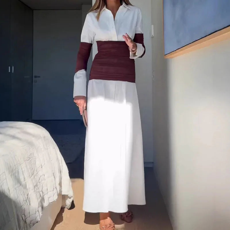 Patchwork Long Sleeve Maxi Dress