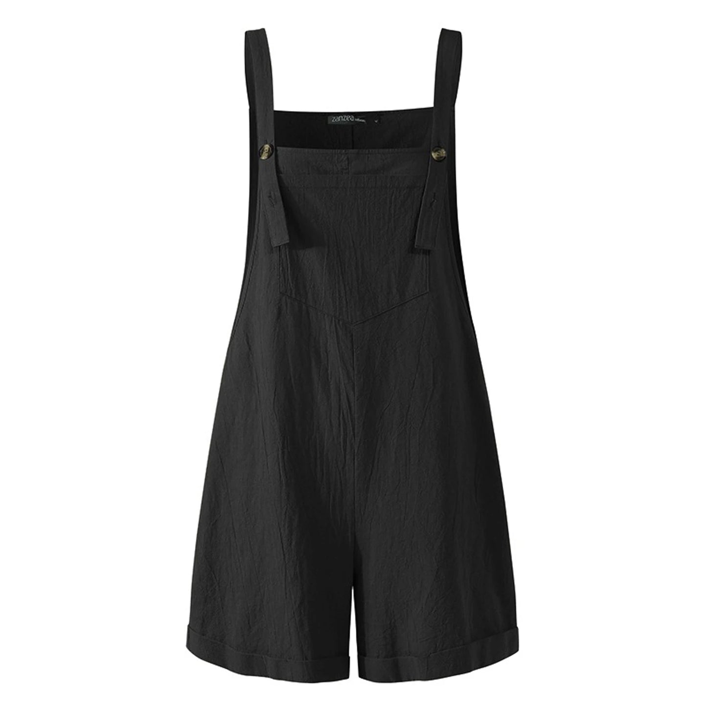 New Women Cotton and Hemp Loose Button Casual Backband Pants  Square Neck Sleeveless Shorts jumpsuit White/Black/Military Green