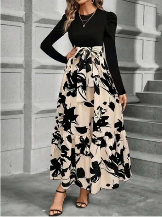 Autumn Floral Color Block Dress