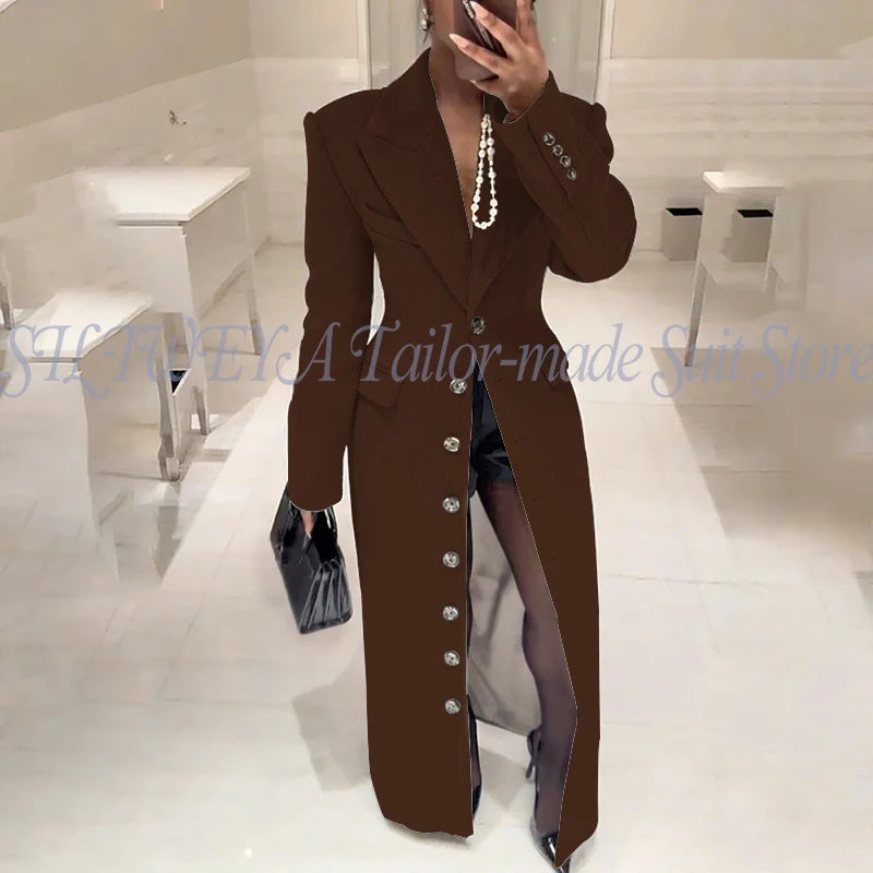 Elegant Slim Fit Blazer With Notched Collar For Women