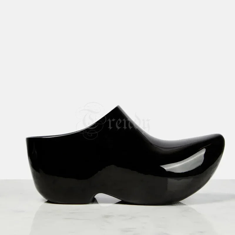 Black Mirror Leather Pointed Toe Crystal Slingback Mules For Women