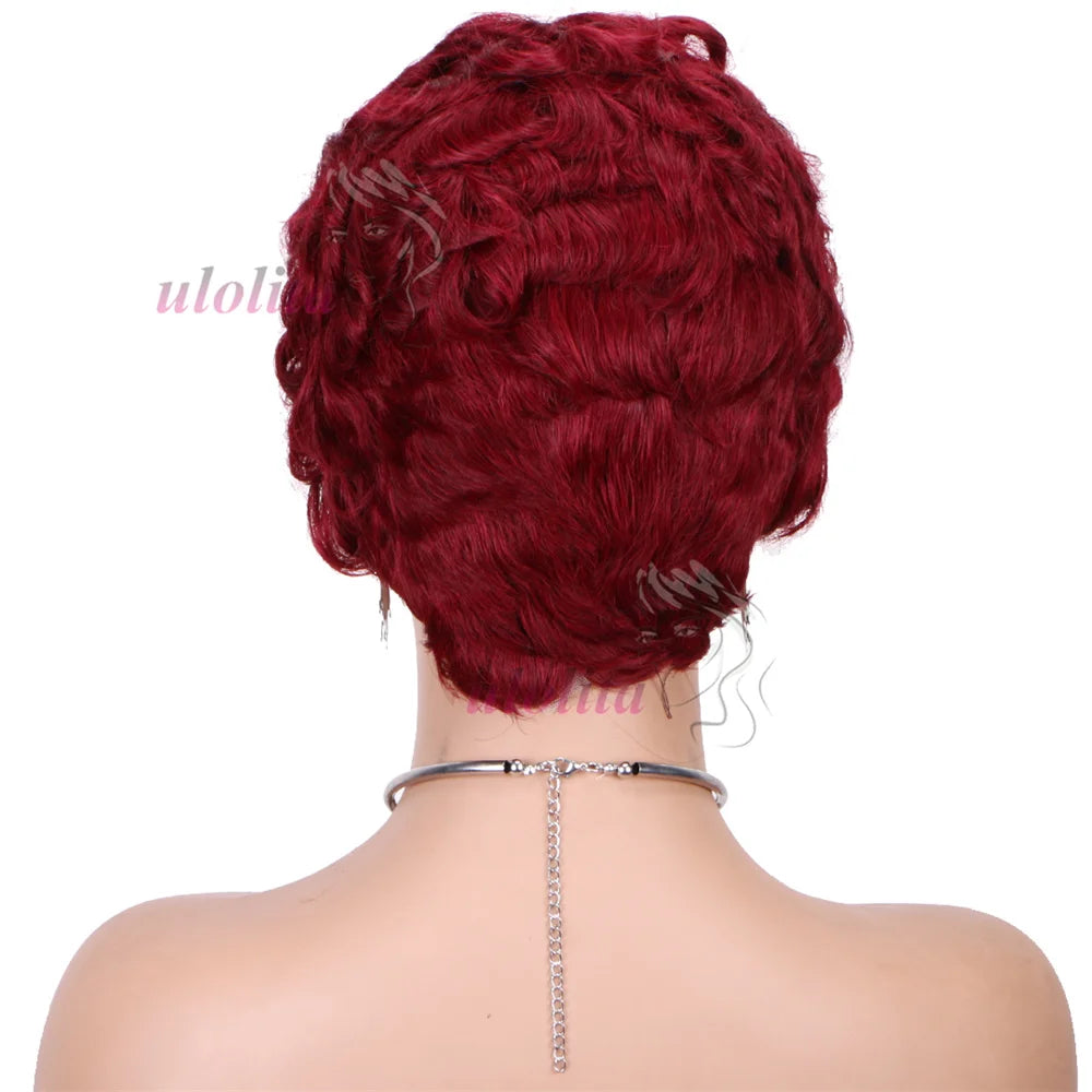 Chocolate Brown Pixie Cut Lace Front Human Hair Wig for Women