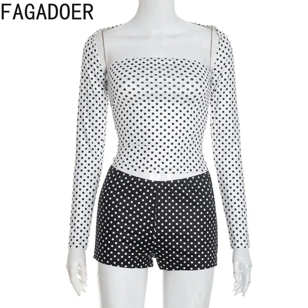 Retro Polka Dot Two Piece Crop Top and Shorts Set for Women