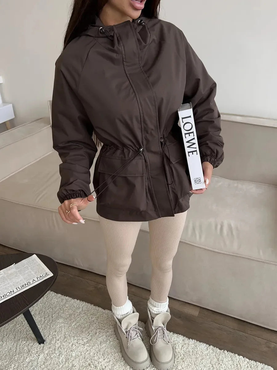 Hooded Hardshell Jacket With Pockets And Zipper for Women