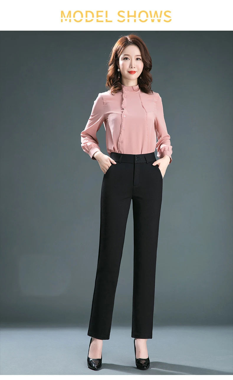 High Waist Straight Leg Relaxed Fit Pants For Women