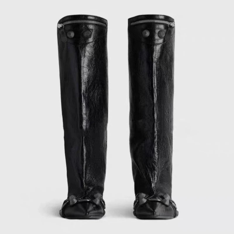 Punk Style Knee-High Rivet Detail Motorcycle Boots for Women