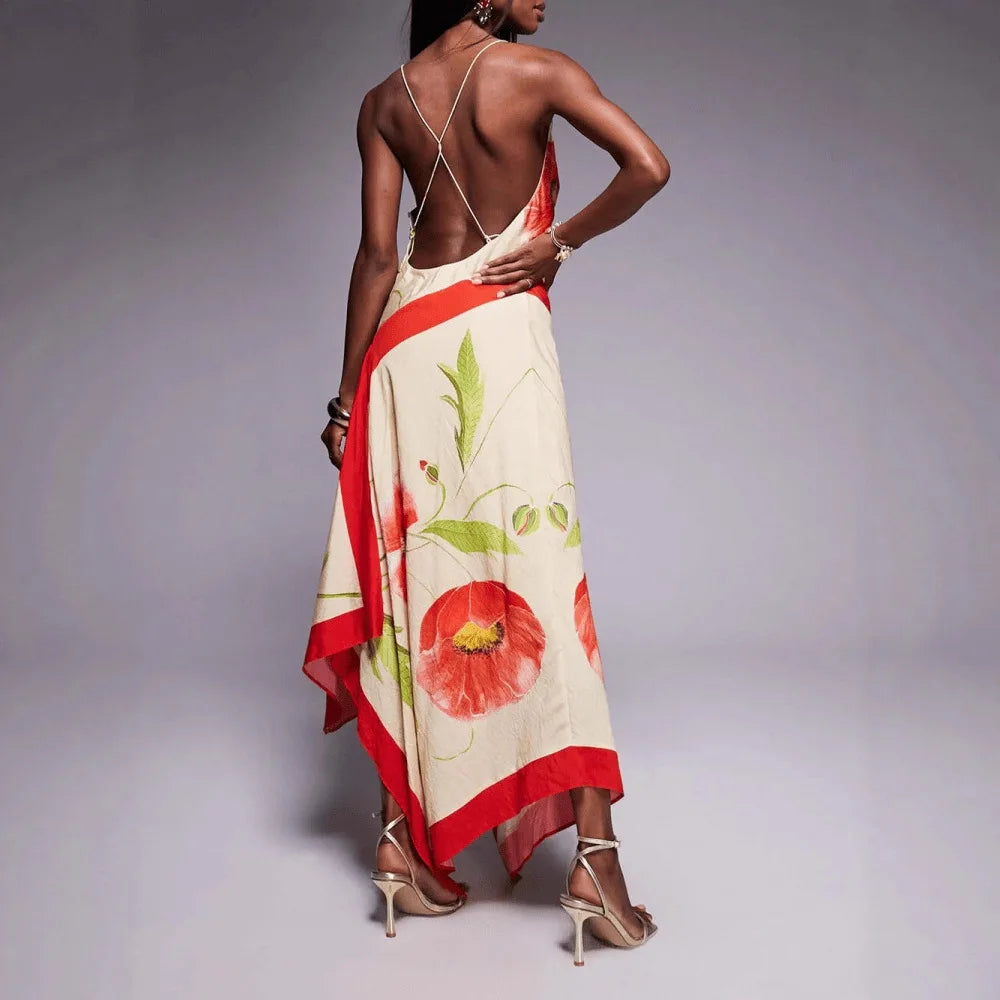 Floral Print Spaghetti Strap Backless Dress for Women