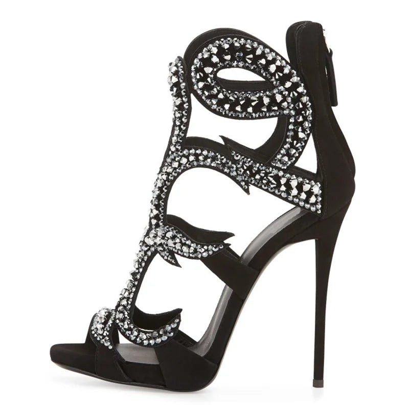 Crystal Embellished Stiletto Sandals With Zipper for Women