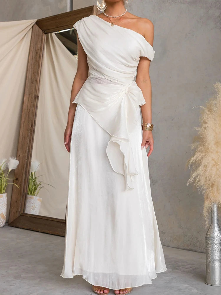 Asymmetrical Collar Top and Maxi Skirt Set for Women