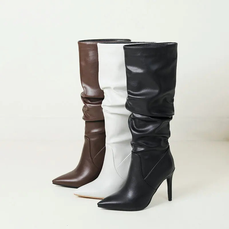 Pleated Stiletto Pointed Toe Boots