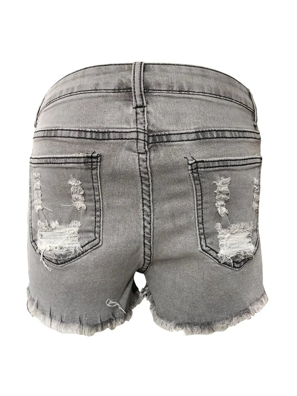 FAGADOER Gray Fashion Street Style Women High Waisted Button Denim Shorts Casual Female Solid Color Hole Matching Bottoms 2023
