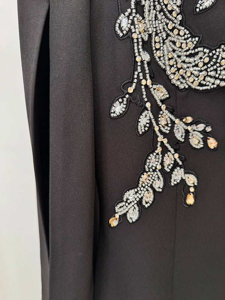 HIGH STREET Newest Fashion 2026 Designer Party Vestido Women's Slit Sleeve Diamonds Beaded Maxi Long Dress