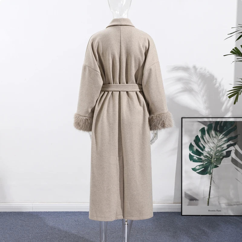 Elegant Longline Turn Down Collar Winter Coat for Women